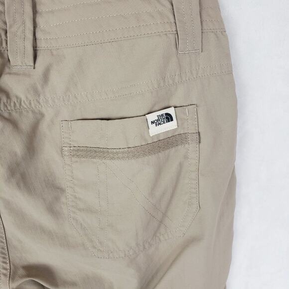 The North Faces Shorts Women 4 Tan Nylon Hiking Outdoor Bermuda Pockets - Picture 4 of 7